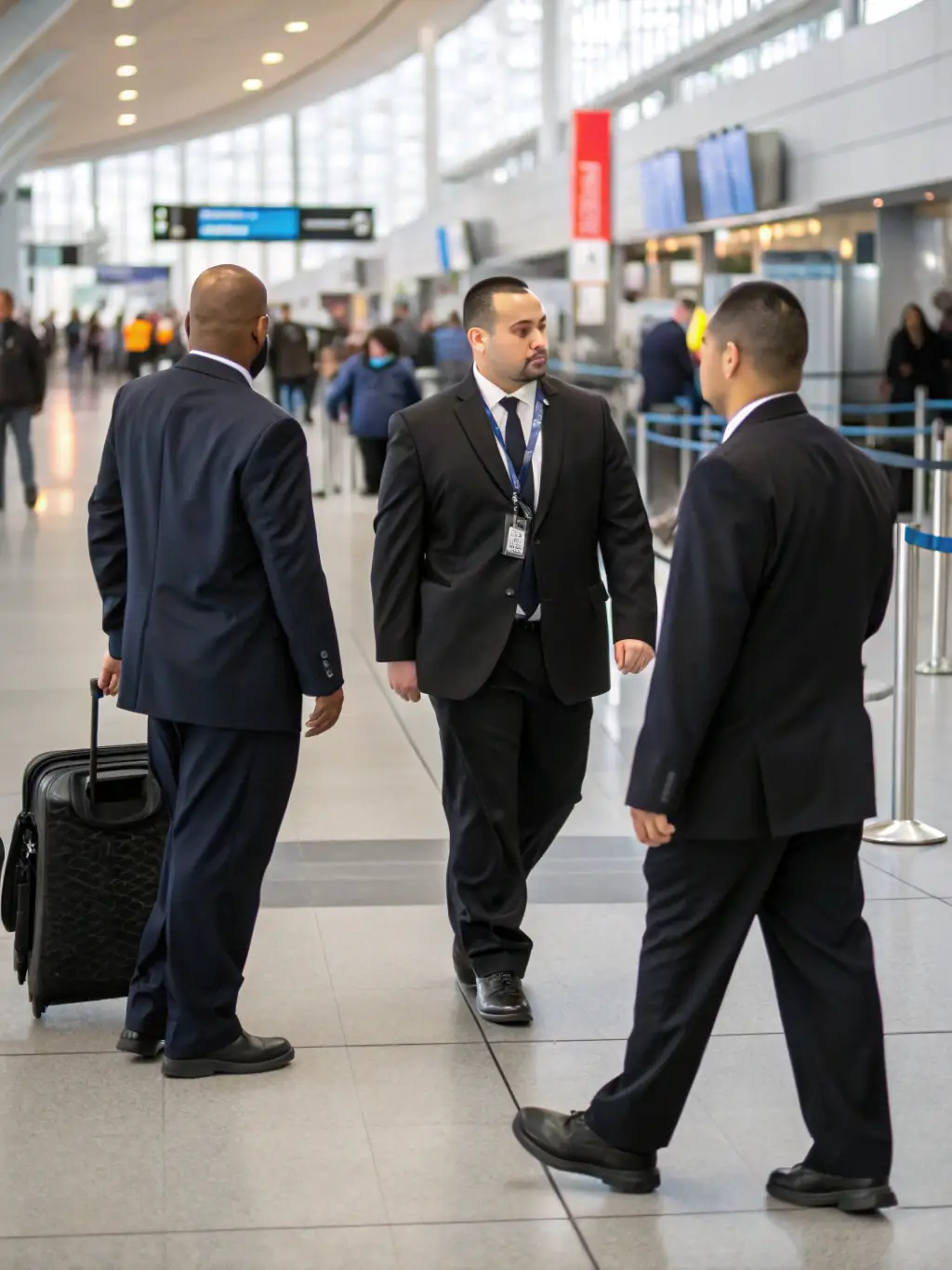 A professional photograph of an executive protection agent discreetly guarding a VIP in a luxury setting in Beverly Hills, such as a high-end restaurant or boutique.