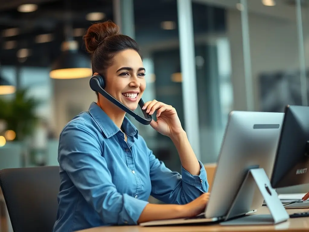 A photo of a Safety Host Unit customer service representative smiling and assisting a client in Long Beach, emphasizing the company's commitment to customer satisfaction.
