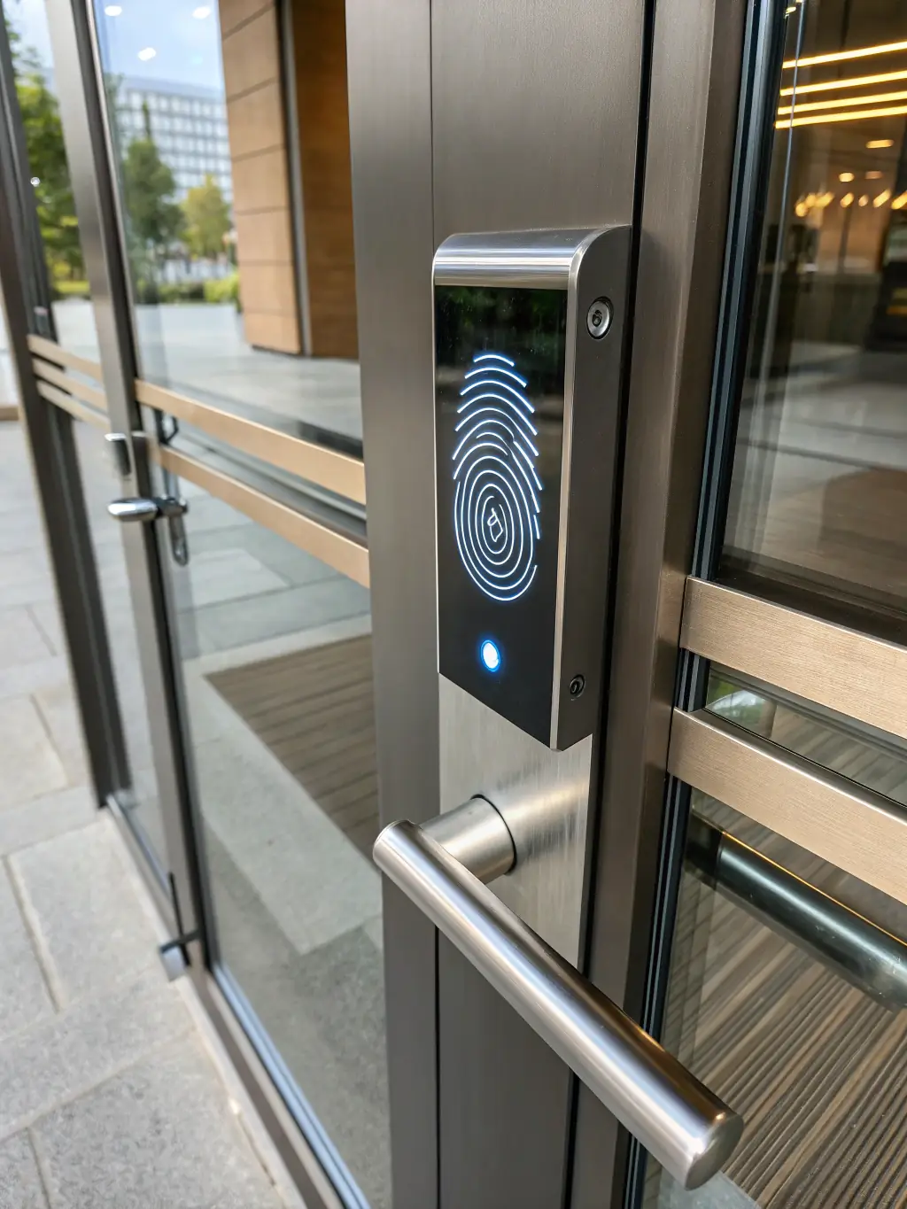 A close-up of a security guard's hand using a digital device to scan and verify identification at a secure Pasadena location.