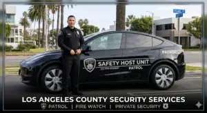 Safety Host Unit standing in front of a patrol vehicle