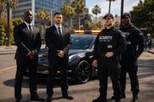 Professional security guards protecting film production set in Los Angeles