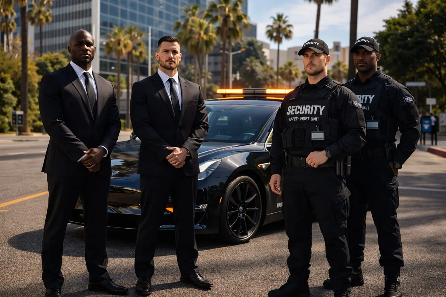 Professional security guards protecting film production set in Los Angeles