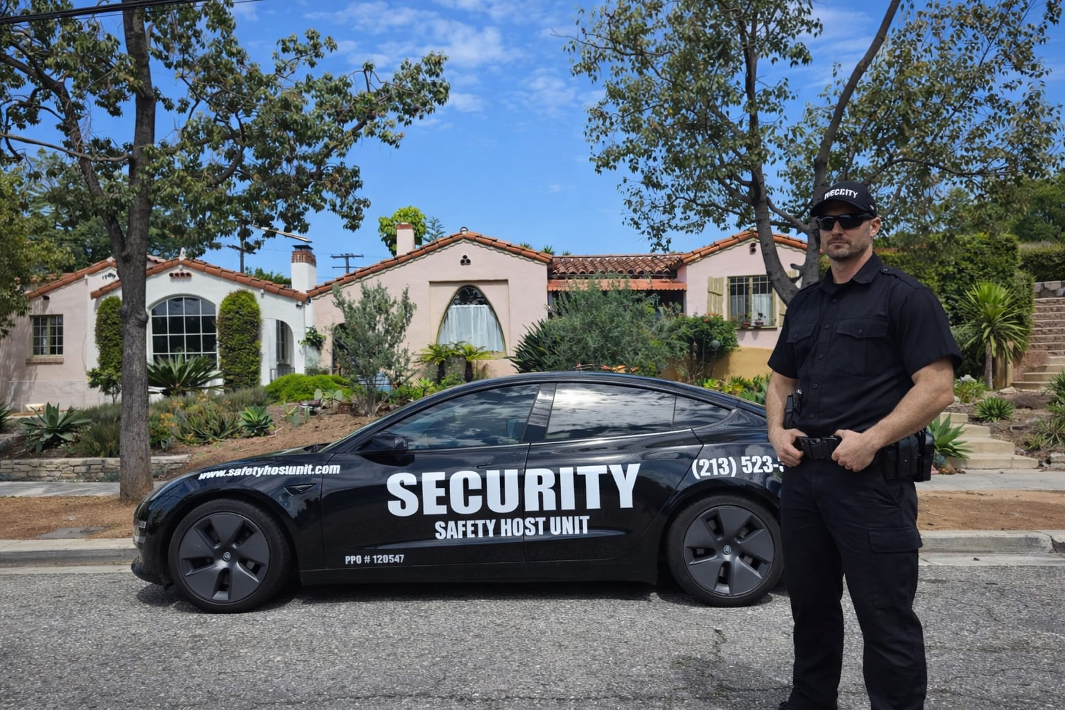 Safety Host Unit marked mobile patrol cruiser providing residential estate security in Marquez Knolls and Pacific Palisades neighborhoods