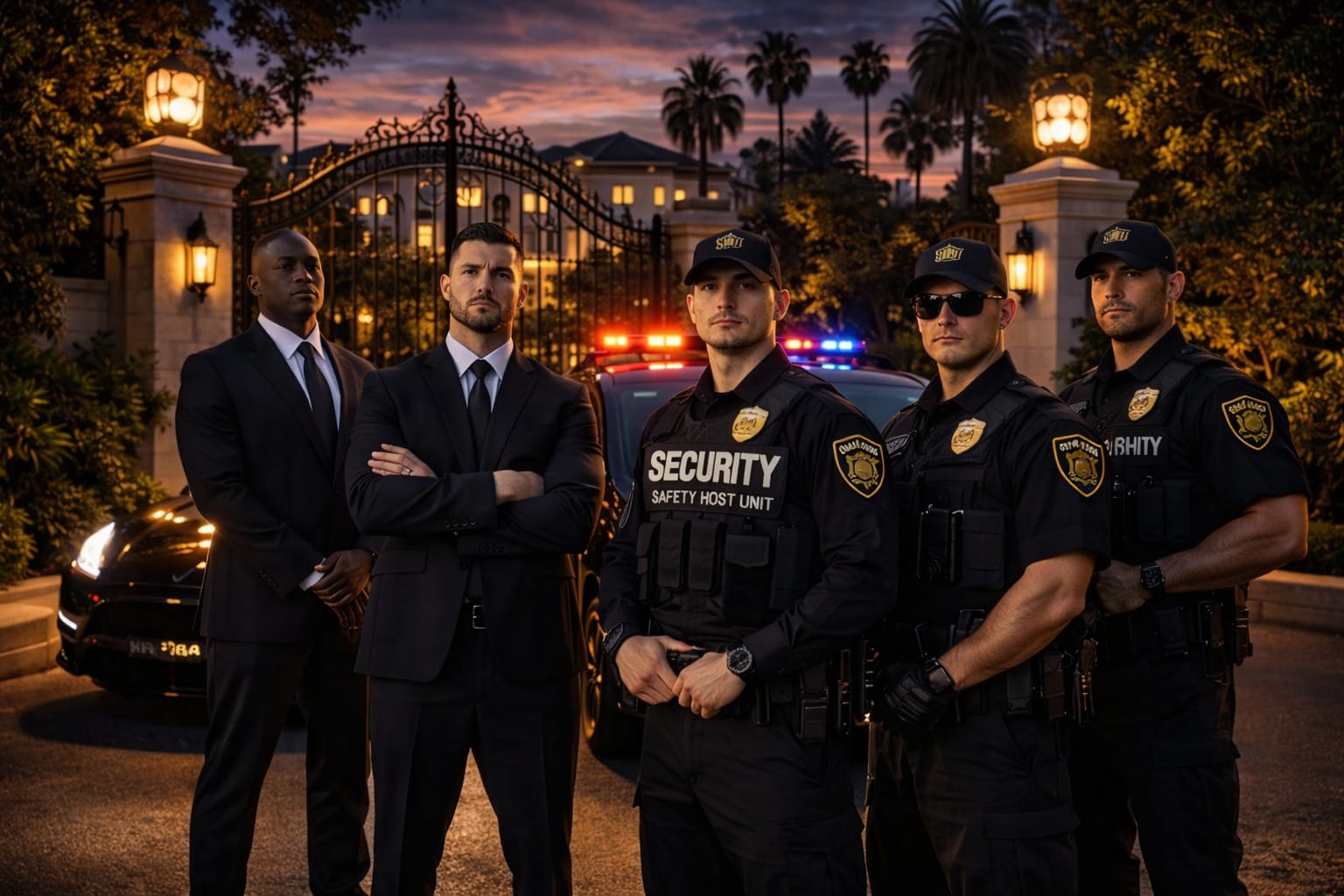 Safety Host Unit estate residential security officer providing gate access control and perimeter monitoring at a Pacific Palisades HNW residence